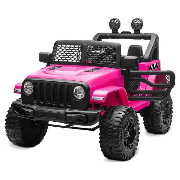 Kidzone 12V Battery Powered Electric Ride-on SUV Toy Vehicle for Boys & Girls, DIY License Plate, 4 Wheeler Quad Car, MP3, High Low Speeds, LED Lights, Bluetooth - Hot Pink