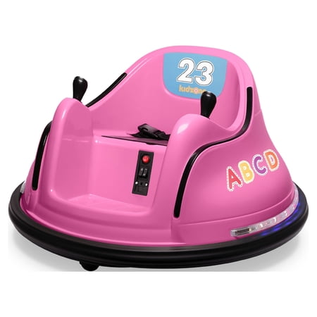 Kidzone 12V Kids Toy Electric Ride On Bumper Car 360 Spin 2 Speed Battle Vehicle With Remote Control, Bluetooth Music, DIY Race# 00-99 and Alphabet Stickers, ASTM-Certified, Pink