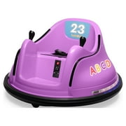 Kidzone 12V Kids Toy Electric Ride On Bumper Car 360 Spin 2 Speed Battle Vehicle With Remote Control, Bluetooth Music, DIY Race# 00-99 and Alphabet Stickers, ASTM-Certified, Purple