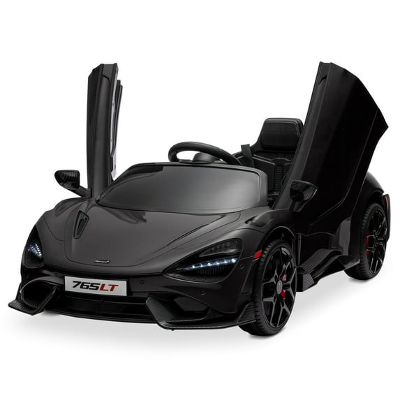 Kidzone 12V Licensed McLaren 765LT Kids Ride On Sports Car Electric Vehicle Vehicles with 2 Speeds, Parent Control, Smooth Start, Suspension, Hydraulic Doors & Hidden Training Wheels - Black