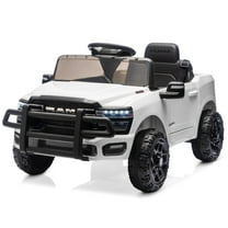 Kidzone 12V Licensed RAM 3500 Ride-On Truck for Kids, Battery Powered Electric Car w/Parent Remote Control & Manual Drive, Bluetooth, LED Lights - White