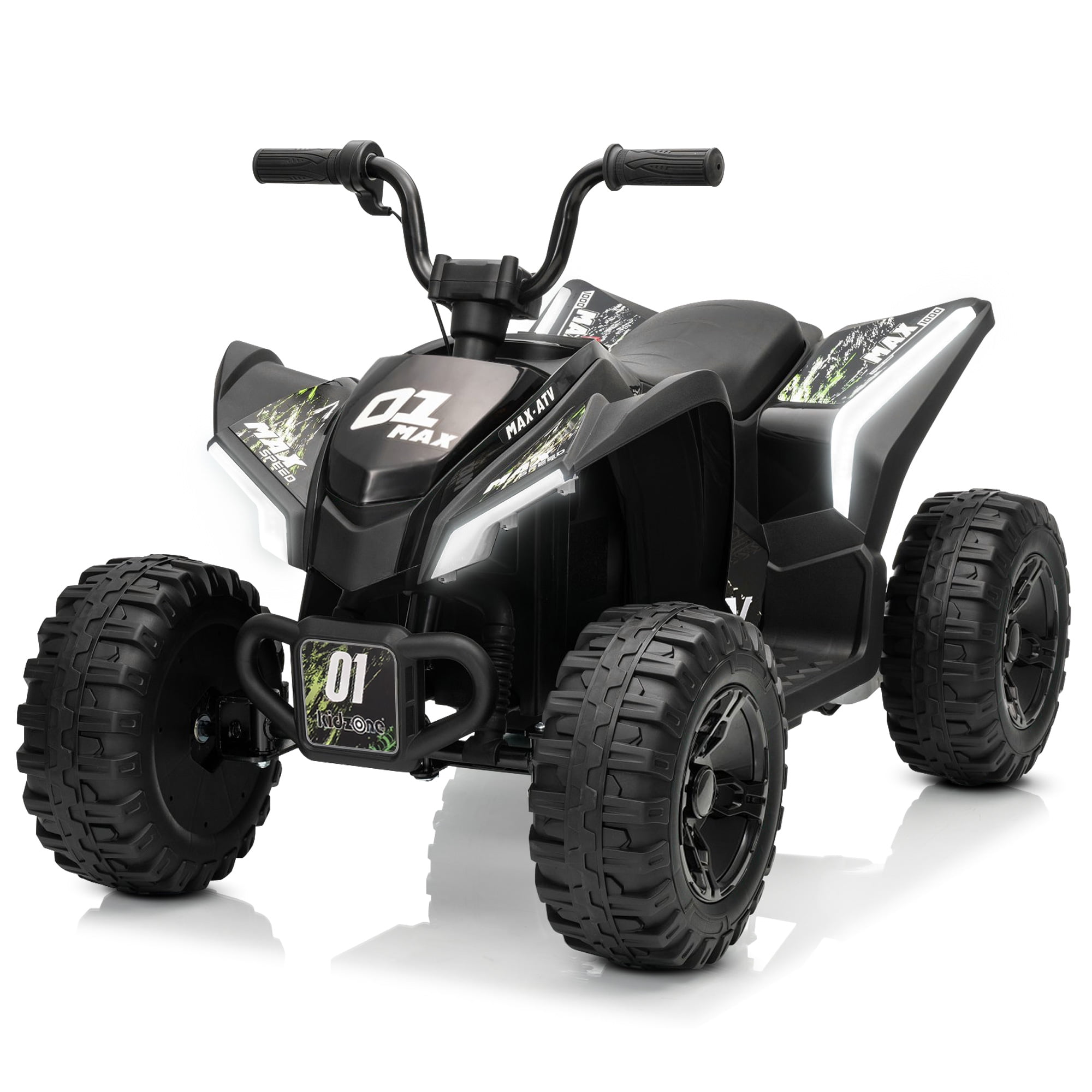 Kidzone 12V Ride On ATV for Kids, 4-Wheel Electric Toy with Bluetooth & USB Music, LED Lights, Rear Suspension, Forward/Reverse, 3.7 MPH Max Speed, 88 LBS Capacity, 37-96 Months -  Forest