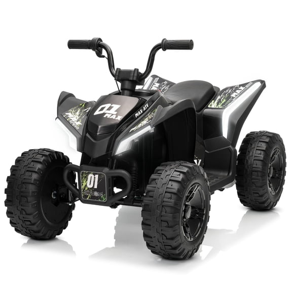 Kidzone 12V Ride On ATV for Kids, 4-Wheel Electric Toy with Bluetooth & USB Music, LED Lights, Rear Suspension, Forward/Reverse, 3.7 MPH Max Speed, 88 LBS Capacity, 37-96 Months - Forest