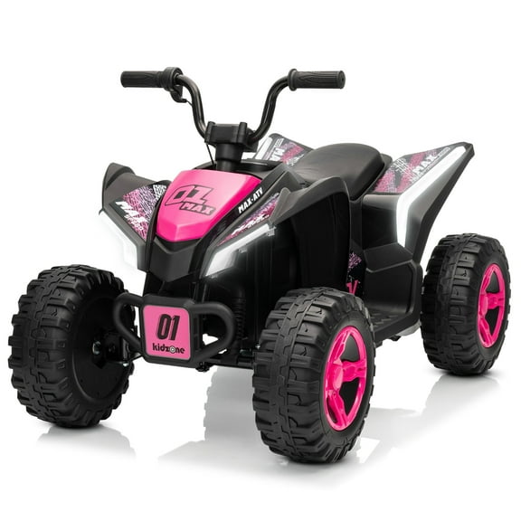 Kidzone 12V Ride On ATV for Kids, 4-Wheel Electric Toy with Bluetooth & USB Music, LED Lights, Rear Suspension, Forward/Reverse, 3.7 MPH Max Speed, 88 LBS Capacity, 37-96 Months -  Pink