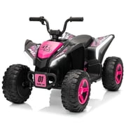 Kidzone 12V Ride On ATV for Kids, 4-Wheel Electric Toy with Bluetooth & USB Music, LED Lights, Rear Suspension, Forward/Reverse, 3.7 MPH Max Speed, 88 LBS Capacity, 37-96 Months - Pink
