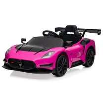 Kidzone 12V Ride On Car for Kids,Licensed Maserati GT2 Electric Battery Powered Sports Car Toy w/ Remote Control & Manual Drive, LED Lights, Bluetooth & USB & AUX Port - Pink