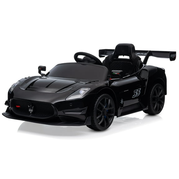 Kidzone 12V Ride On Car for Kids,Licensed Maserati GT2 Electric Battery Powered Sports Car Toy w/ Remote Control & Manual Drive, LED Lights, Bluetooth & USB & AUX Port - Black