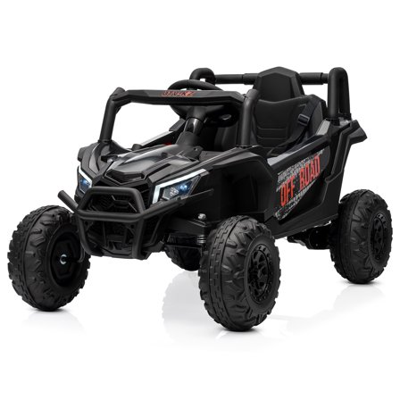 Kidzone 12V Ride On UTV Car for Toddlers 37-96 Months, Single Seat Electric Off-Road Vehicle with Remote, Rear Suspension, LED Lights, Double Doors, Safety Belt, Music & Horn - Black
