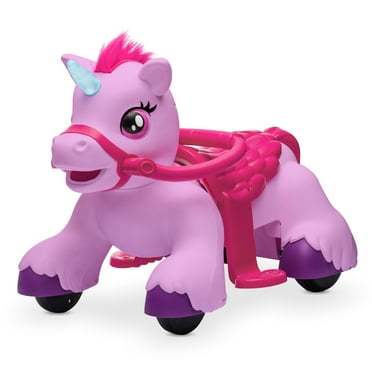 Kidzone 12V Unicorn Ride-On Car, Battery-Powered Electric Vehicle for Kids, Interactive Toy Car for Kids Age 18-36 Months, Includes Carrot Toy, Comb,and Funny Animal Sounds, Purple
