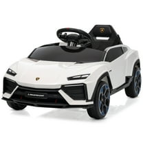 Kidzone 12v Electric Ride On Car for Kids, Licensed Lamborghini Lanzador Battery Powered Sports Car Toy with Parent Remote Control & Manual Drive, Bluetooth, LED Lights& Music - White