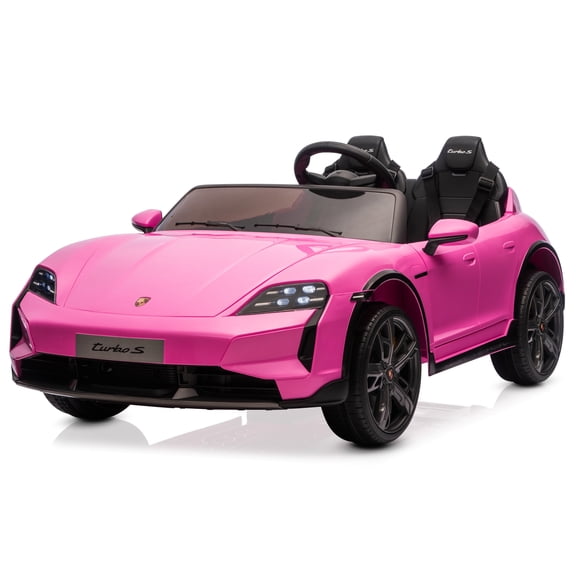 Kidzone 2-Seater 12V Ride On Car, Licensed Porsche Taycan Turbo S Electric Vehicle Toy for Kids & Toddler, Battery Powered Sports Car w/ Remote Control, LED Lights, FM & Bluetooth - Pink