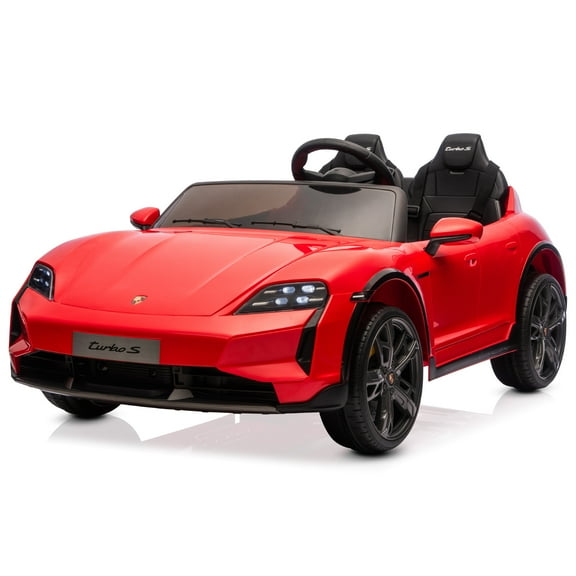 Kidzone 2-Seater 12V Ride On Car, Licensed Porsche Taycan Turbo S Electric Vehicle Toy for Kids & Toddler, Battery Powered Sports Car w/ Remote Control, LED Lights, FM & Bluetooth - Red