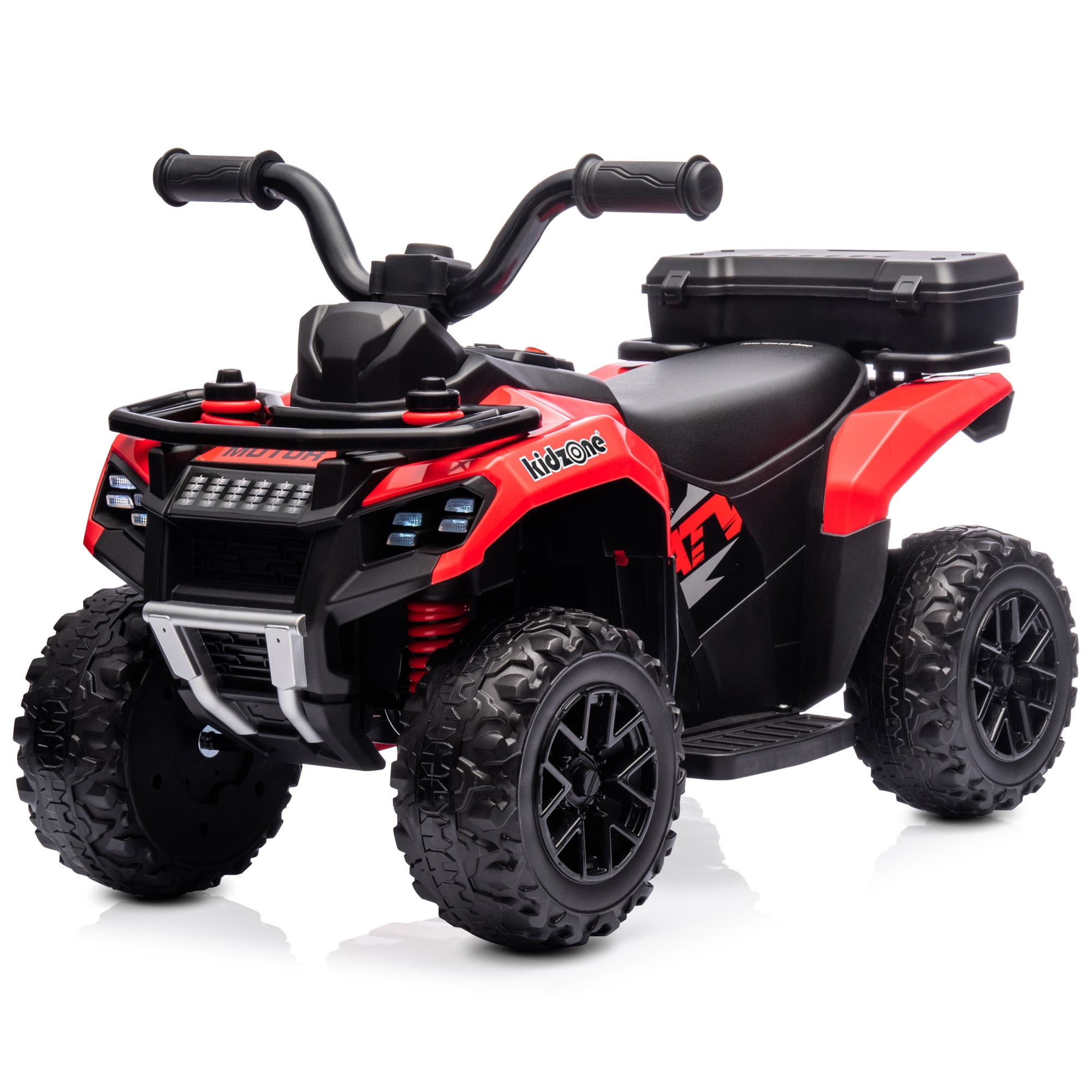 Kidzone 6V Ride on ATV, Battery Powered 4-Wheeler Electric Vehicle for Toddlers w/ Bluetooth, USB, Storage Box, LED Headlight, Safe Speed 1.5-2 km/h, Ages 18+ Months - Red