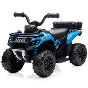 Kidzone 6V Ride on ATV, Battery Powered 4-Wheeler Electric Vehicle for Toddlers w/ Bluetooth, USB, Storage Box, LED Headlight, Safe Speed 1.5-2 km/h, Ages 18+ Months - Blue