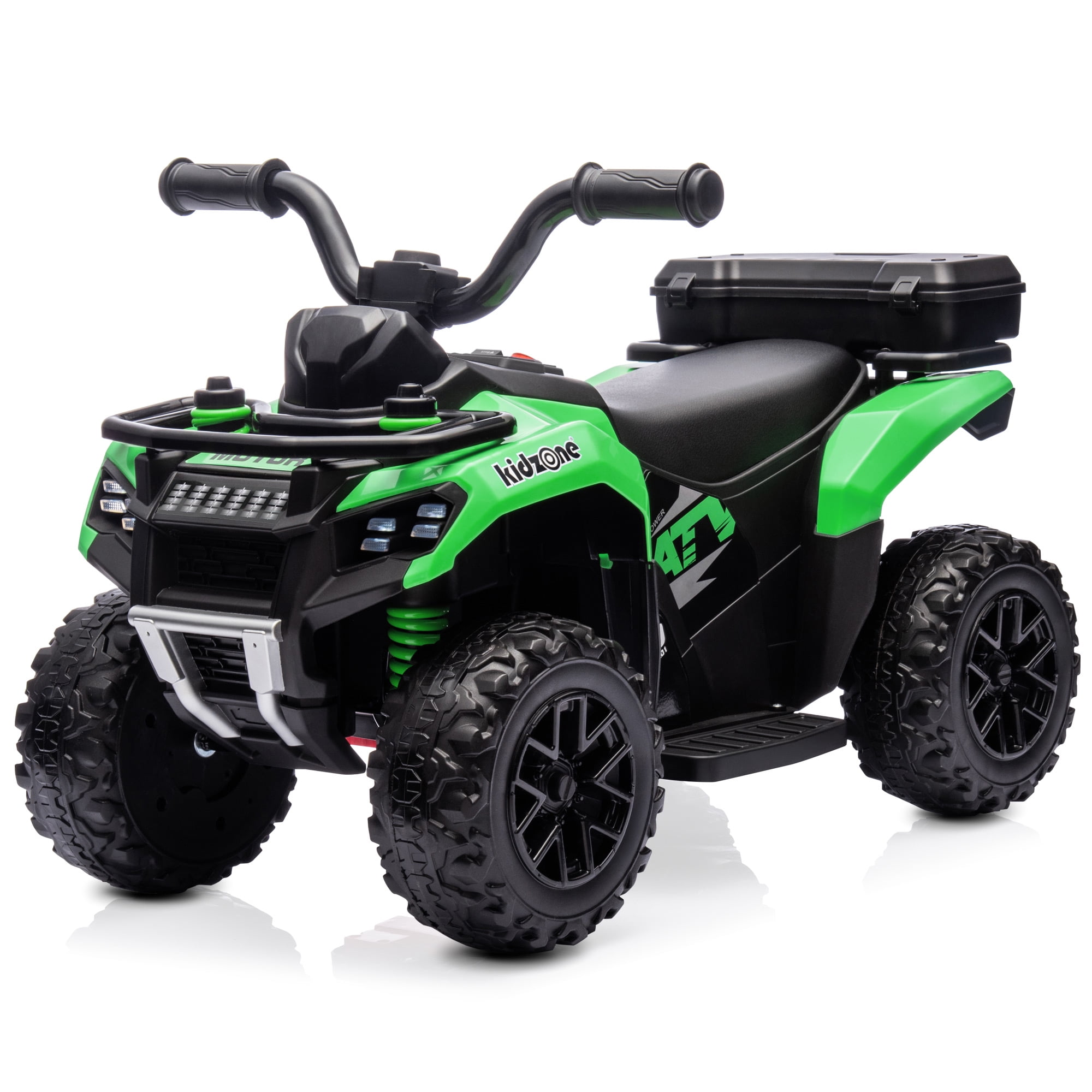 Kidzone 6V Ride on ATV, Battery Powered 4-Wheeler Electric Vehicle for Toddlers w/ Bluetooth, USB, Storage Box, LED Headlight, Safe Speed 1.5-2 km/h, Ages 18+ Months - Green