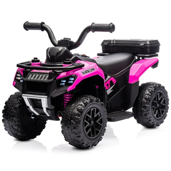 Kidzone 6V Ride on ATV, Battery Powered 4-Wheeler Electric Vehicle for Toddlers w/ Bluetooth, USB, Storage Box, LED Headlight, Safe Speed 1.5-2 km/h, Ages 18+ Months - Pink