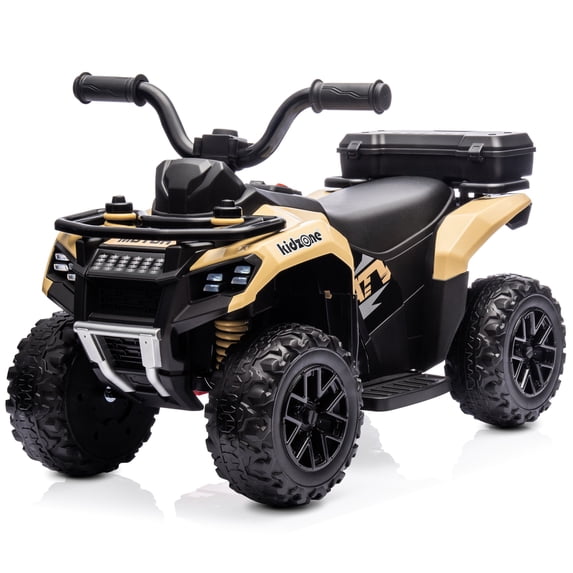 Kidzone 6V Ride on ATV, Battery Powered 4-Wheeler Electric Vehicle for Toddlers w/ Bluetooth, USB, Storage Box, LED Headlight, Safe Speed 1.5-2 km/h, Ages 18+ Months - Sand