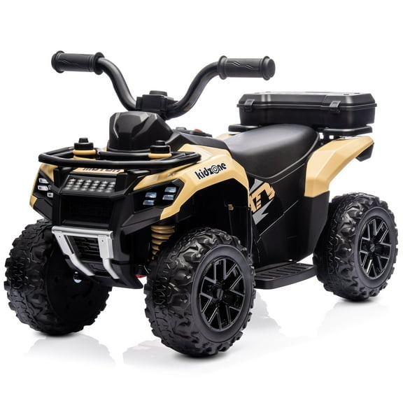 Kidzone 6V Ride on ATV, Battery Powered 4-Wheeler Electric Vehicle for Toddlers w/ Bluetooth, USB, Storage Box, LED Headlight, Safe Speed 1.5-2 km/h, Ages 18+ Months - Sand