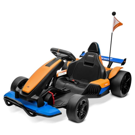 Kidzone Electric Ride On Toy 24V Licensed McLaren MCL35 (F1) Battery Powered Race Pedal Go Kart with 2 Speeds, Sound System, LED Light & Racing Flag, For Ages 6 and Older
