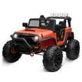thumbnail image 1 of Kidzone Kids 12V 9AH Battery Powered Extra Wide Seat Ride On Truck with DIY License Plate, Off Road Big Wheels, Front Bumper, LED light, Remote Control, Bluetooth Music, 2 Speeds - Orange, 1 of 6
