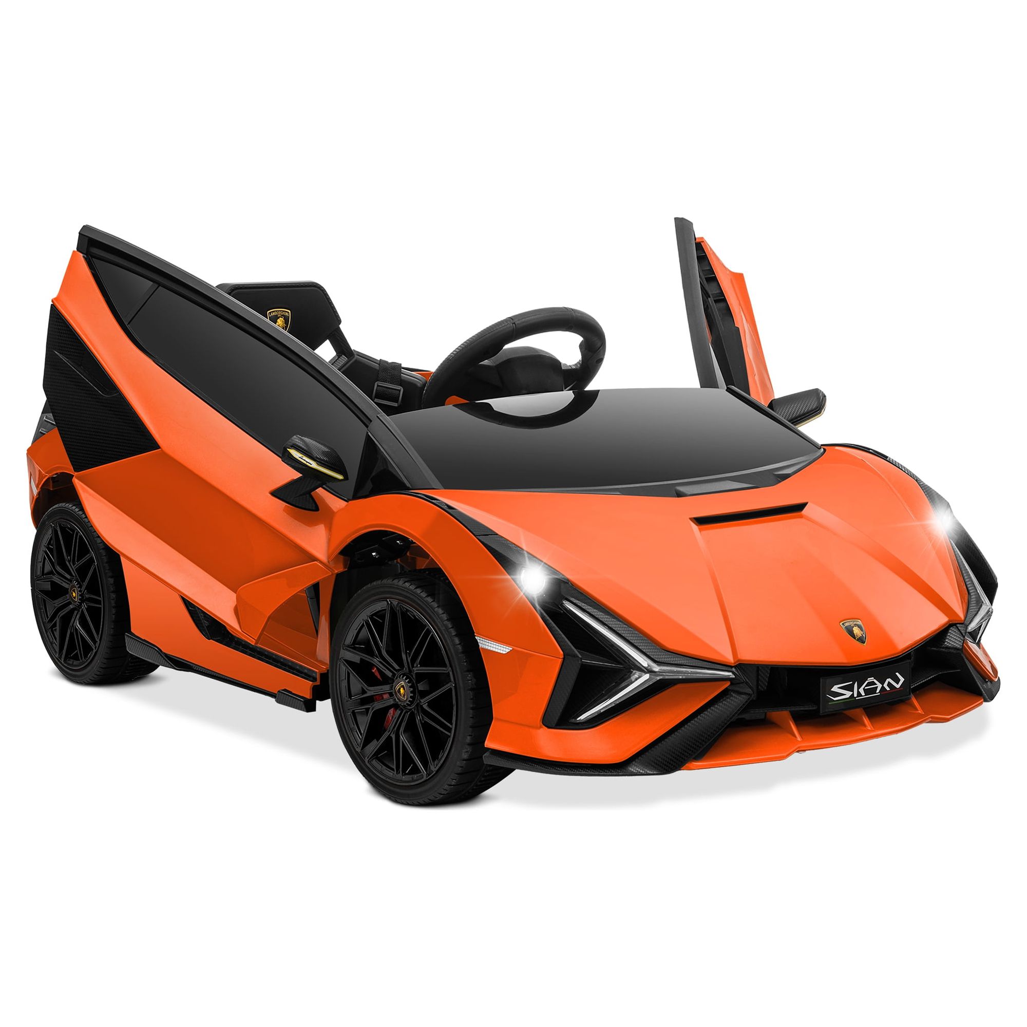 Kidzone Kids 12V Electric Ride On Licensed Lamborghini Sian Roadster Motorized Sport Vehicle With 2 Speed, Remote Control, Wheels Suspension, LED lights, USB/Bluetooth Music, Engine Sounds, Orange - image 1 of 6