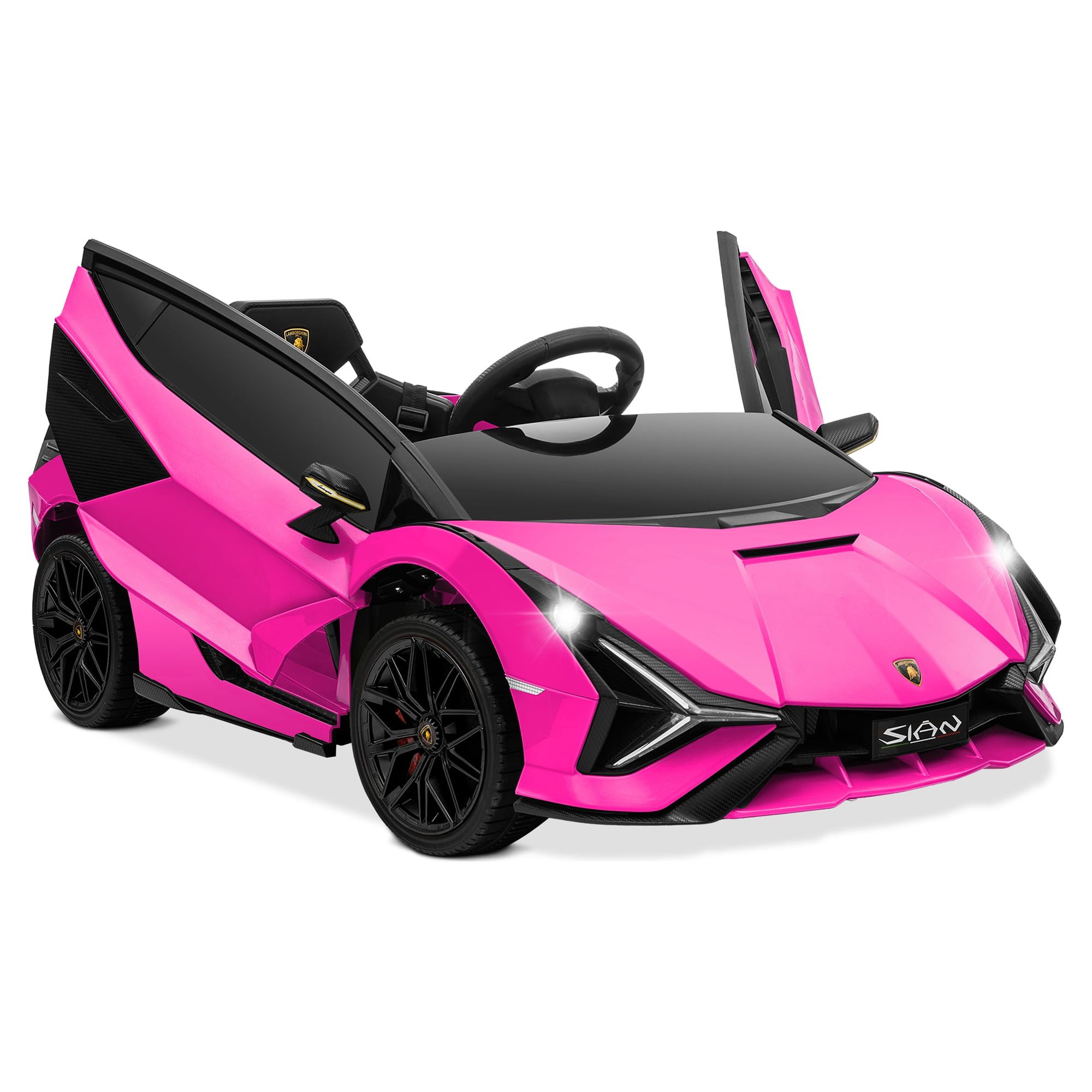 Kidzone Kids 12V Electric Ride On Licensed Lamborghini Sian Roadster Motorized Sport Vehicle With 2 Speed, Remote Control, Wheels Suspension, LED lights, USB/Bluetooth Music, Engine Sounds, Pink - image 1 of 6