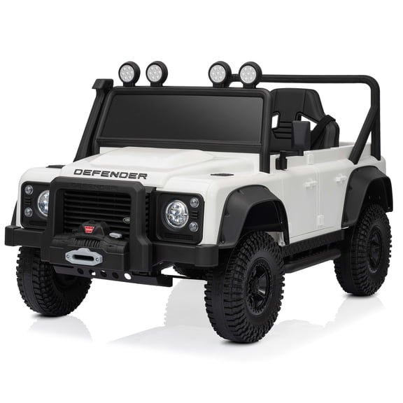 Kidzone Licensed Land Rover Defender 110 SVX Ride On Car for Kids, 12V Battery Powered Electric SUV Toy w/ Parent Remote Control & Manual Driving, Bluetooth, LED Lights, Off-Road Wheels - White