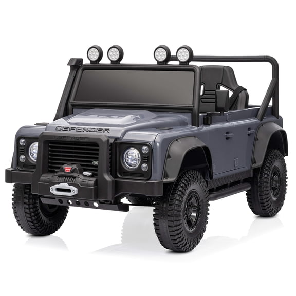 Kidzone Licensed Land Rover Defender 110 SVX Ride On Car for Kids, 12V Battery Powered Electric SUV Toy w/ Parent Remote Control & Manual Driving, Bluetooth, LED Lights, Off-Road Wheels - Grey