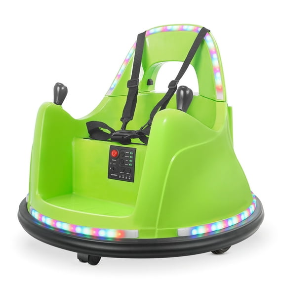Kidzone Smart Bumper Car for 2-6 Years Unisex Toddler & Kids, 12V 2-Speeds Electric Ride On Bumping Toy Gifts W/APP Control, LED Lights, Bluetooth, 360°Spin & DIY Sticker, ASTM Certified, Lemon Green