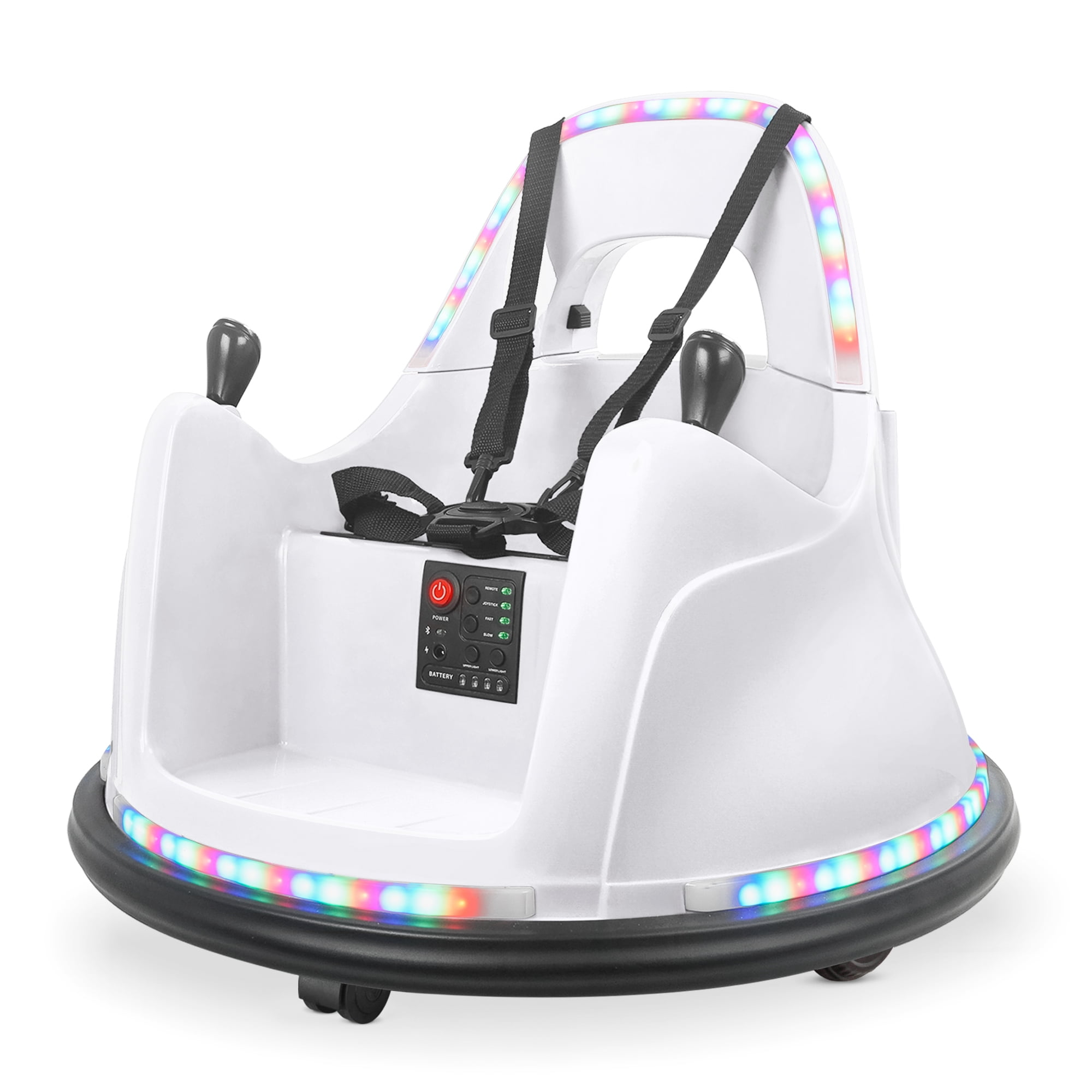 White 12V Electric Ride-On Bumper Car with LED Lights