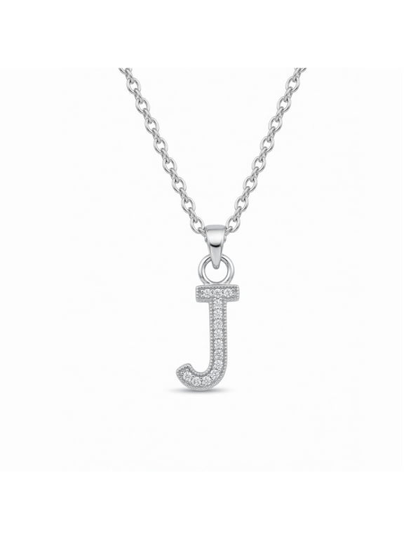 - Initial Letter J Pendant Necklace with Link Chain and Decorative Clear Accents, Personalized Jewelry for Women