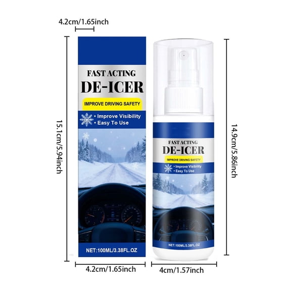 Kieccall 100ml Car Windshield De-Icer Spray - Fast-Acting Formula for Ice & Snow Removal, Essential Winter Automotive Accessory
