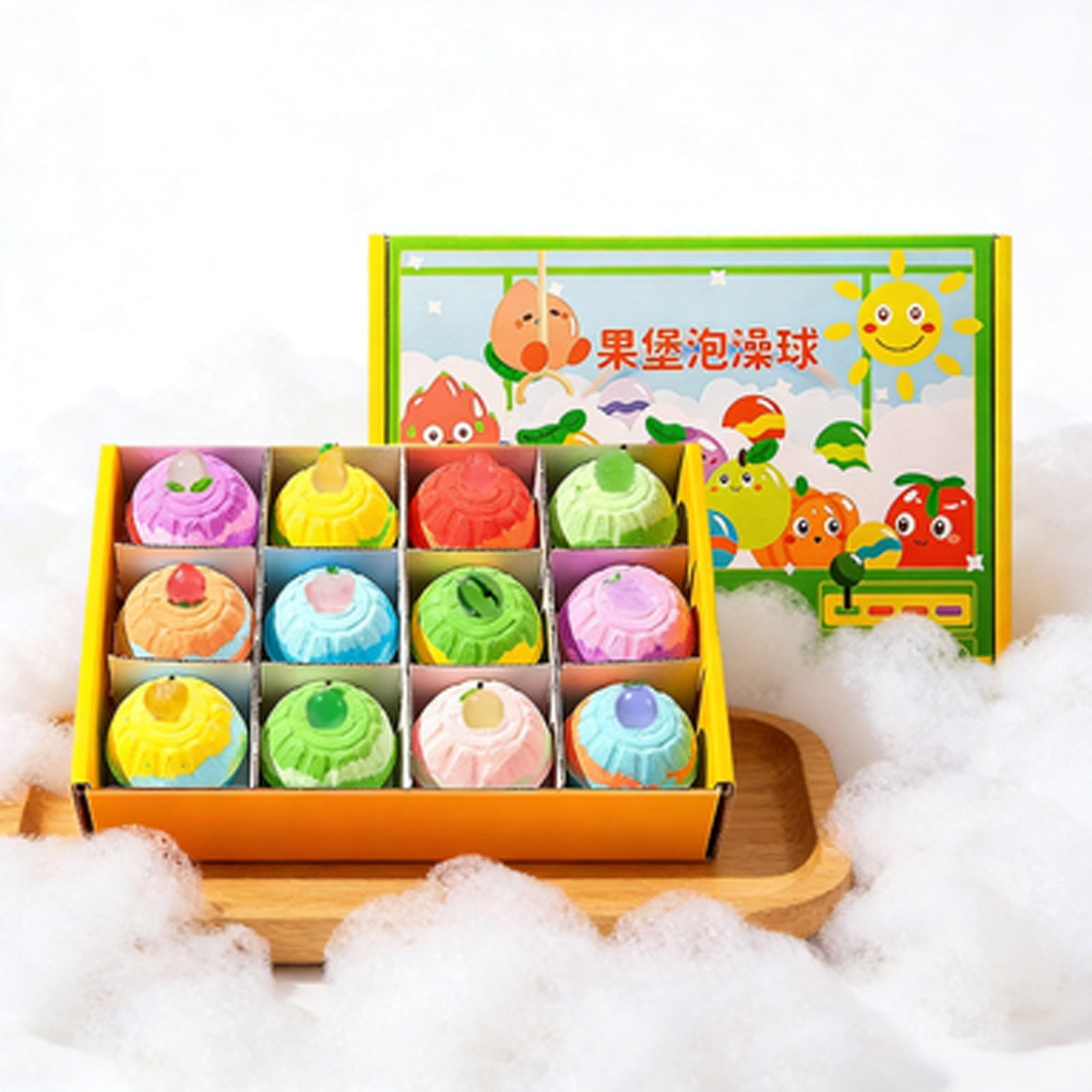 Kieccall 12 Pack Fruit Scent Bath Bomb Fizzy Bubble Balls For Home Spa Bathroom Aromatic Relaxation Body Cleansing Bath Use Gift
