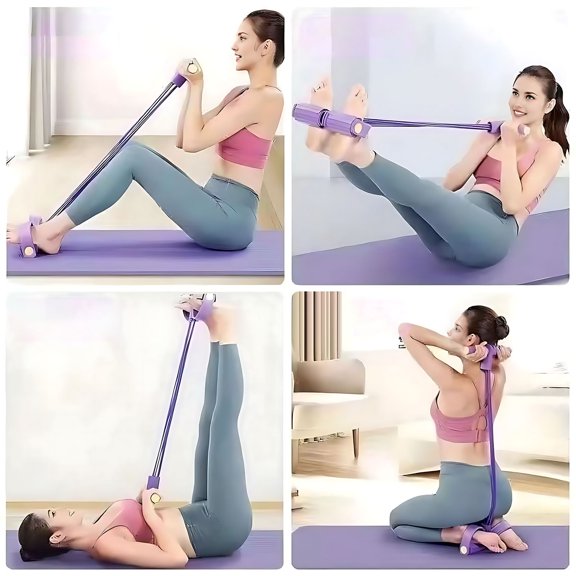 Kieccall 4 Tube Pedal Resistance Band with Counter Adjustable Leg Exercise Trainer Gift