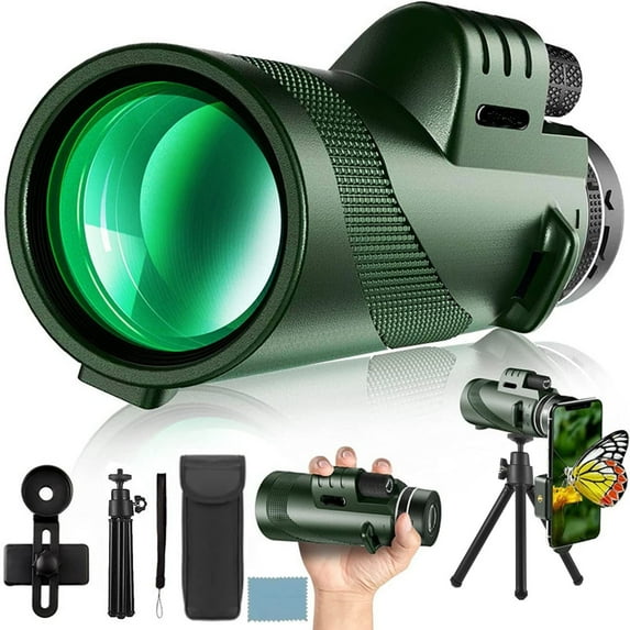 Kieccall 80x100 High Power HD Monocular Telescope - Waterproof Shockproof Portable with Phone Tripod, for Adult Outdoor Fishing Hunting Camping