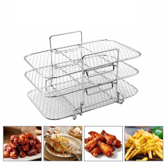 Kieccall Air Fryer Cooking Rack Stainless Steel Multi Layer Grill Tray Detachable Square Baking Shelf Multipurpose Kitchen Accessory For Roasting Frying Daily Meal Prep Gift