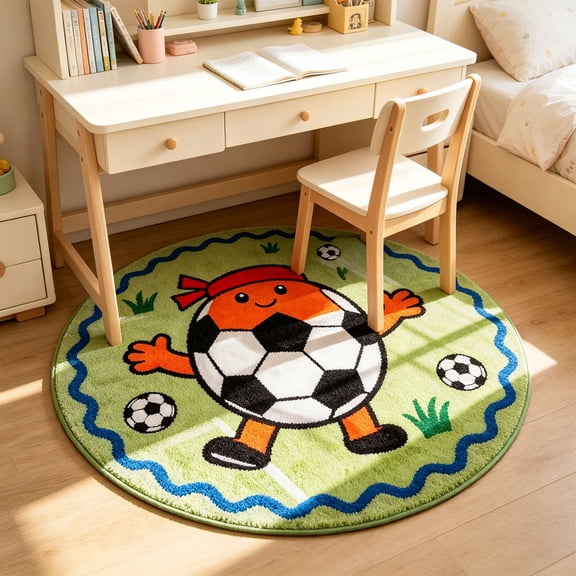 Kieccall Basketball Themed Round Decor Floor Rug Soft Non Slip Carpet, 31.50 Inch Circular Mat for Bedroom Playroom Living Room Sports Style Indoor Ground Furnishing Gift