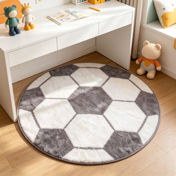 Kieccall Basketball Themed Round Decor Floor Rug Soft Non Slip Carpet, 31.50 Inch Circular Mat for Bedroom Playroom Living Room Sports Style Indoor Ground Furnishing Gift