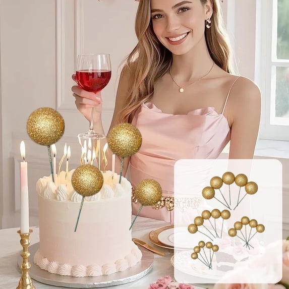 Kieccall Cake Decor Glitter Balls 20 Pcs Set Decorative Ornaments for Birthday Party Cake Decorating