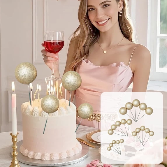 Kieccall Cake Decor Glitter Balls 20 Pcs Set Decorative Ornaments for Birthday Party Cake Decorating
