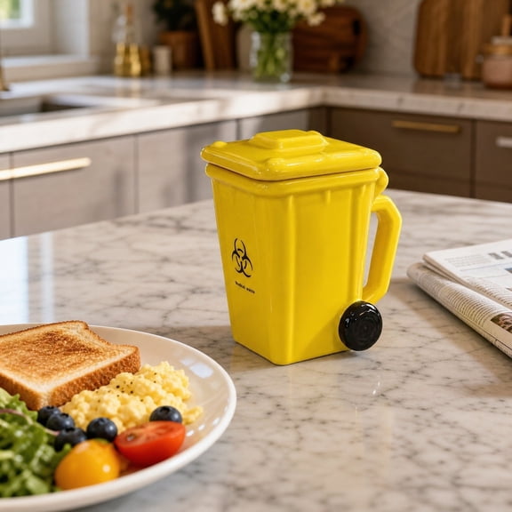 Kieccall Ceramic Mug With Lid Unique Trash Can Shaped Design Gift