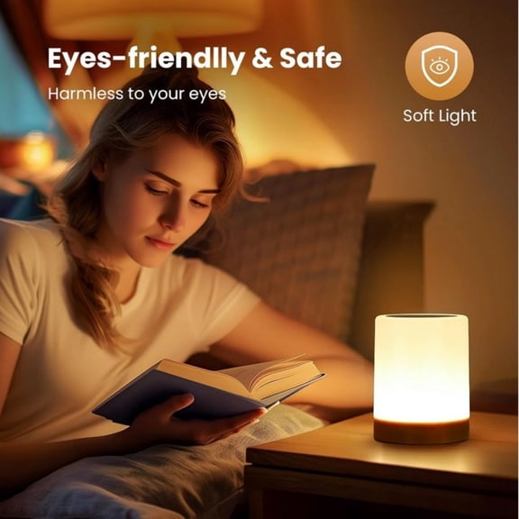 Kieccall Dimmable LED RGB Night Light Wooden Texture Rechargeable Lamp for Home Bedroom Decorative Lighting