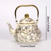 Kieccall Dragonfly Enamel Kettle Pear Shaped Teapot Gold Handle Home Kitchen Decor Vintage Gift