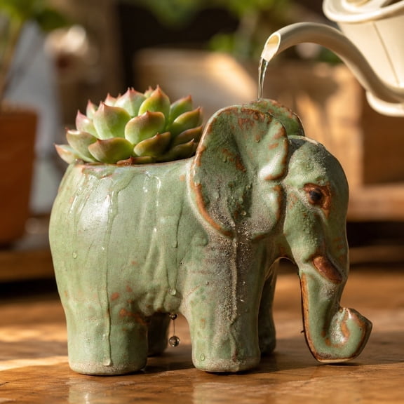 Kieccall Elephant Shaped Succulent Pot Small Planter for Indoor Mini Plants Decor Gift