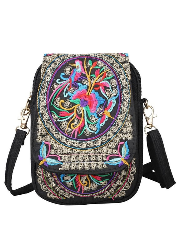 Ethnic Embroidered Crossbody Bag Mini Flap Design Purse for Phone Coin Small Accessories Daily Gift