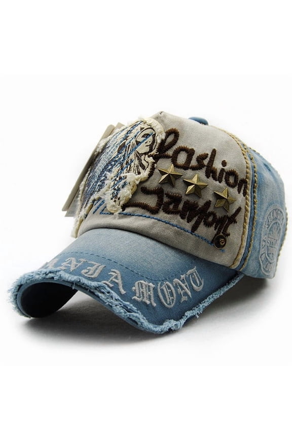 Fashionable Unisex Baseball Cap with Letter Patch & Buckle Details, Adjustable Distressed Flannel Outdoor Hat for Sun Protection and Casual Activities