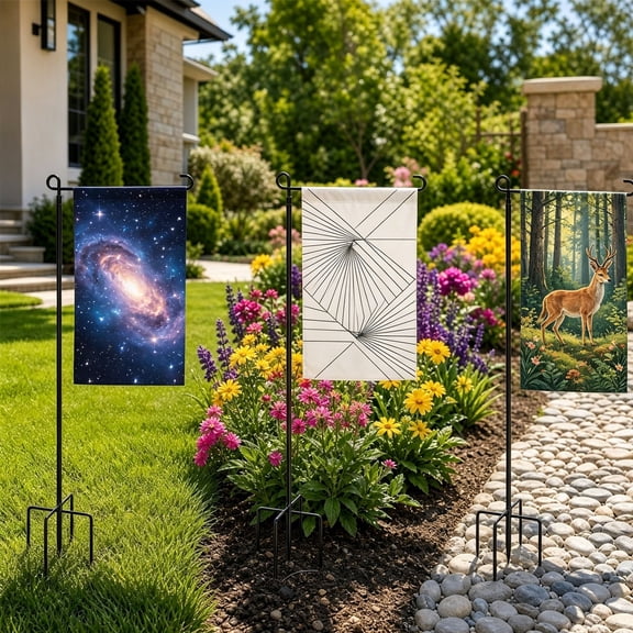 Kieccall Five Prong Garden Flag Pole Stand Heavy Duty Yard Flag Holder for Outdoor Lawn Gift