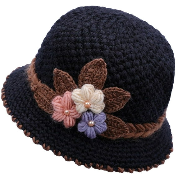 Kieccall Flower-Knit Woolen Ear Protection Hat - Soft Warm Winter Outdoor Wool Hat for Women & Adults Cold Weather Wear