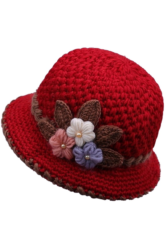 Flower-Knit Woolen Ear Protection Hat - Soft Warm Winter Outdoor Wool Hat for Women & Adults Cold Weather Wear