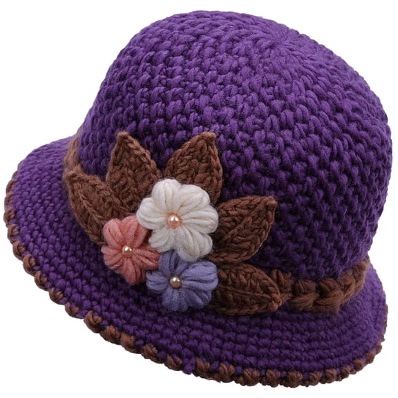 Kieccall Flower-Knit Woolen Ear Protection Hat - Soft Warm Winter Outdoor Wool Hat for Women & Adults Cold Weather Wear